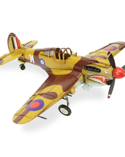 6" Yellow and Brown Metal Hand Painted 1941's P-40 Fighter Model Airplane
