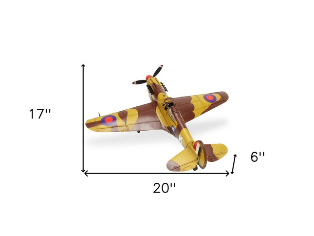 6" Yellow and Brown Metal Hand Painted 1941's P-40 Fighter Model Airplane