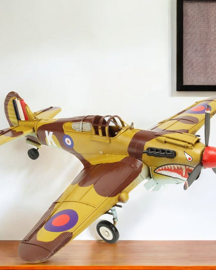 6" Yellow and Brown Metal Hand Painted 1941's P-40 Fighter Model Airplane