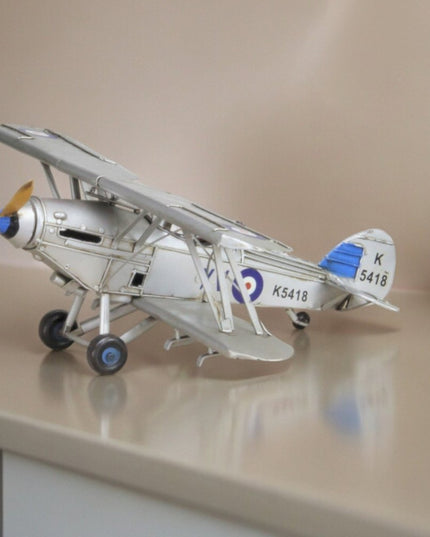 5" Blue and Gray Metal Hand Painted Model Airplane Tabletop Sculpture