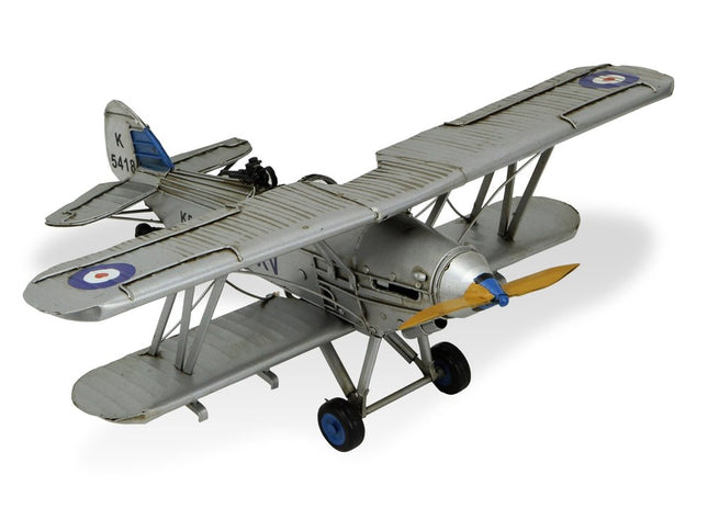 5" Blue and Gray Metal Hand Painted Model Airplane Tabletop Sculpture