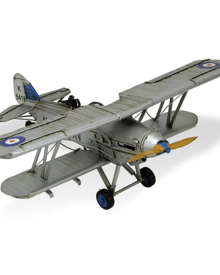 5" Blue and Gray Metal Hand Painted Model Airplane Tabletop Sculpture