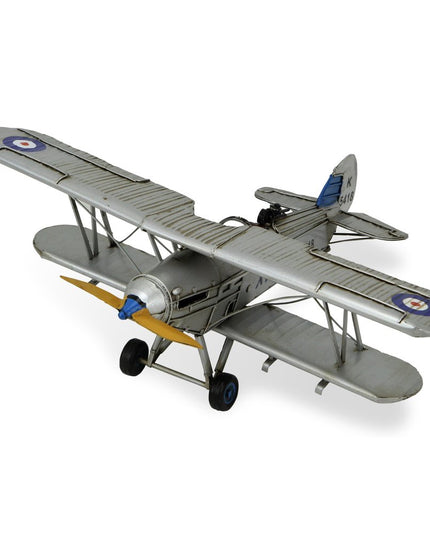 5" Blue and Gray Metal Hand Painted Model Airplane Tabletop Sculpture