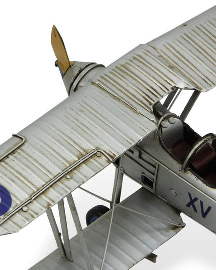 5" Blue and Gray Metal Hand Painted Model Airplane Tabletop Sculpture