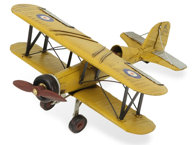 6" Yellow and Black Metal Hand Painted Model Airplane Tabletop Sculpture