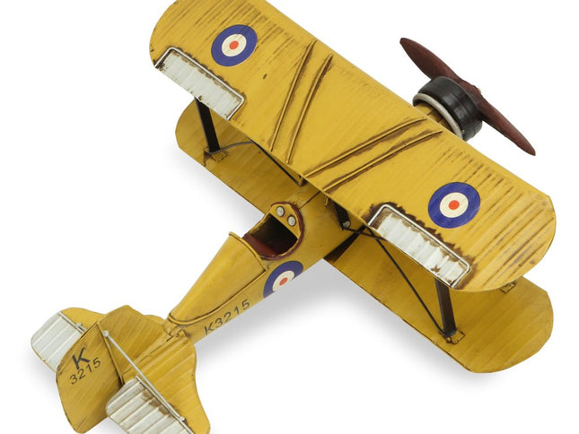 6" Yellow and Black Metal Hand Painted Model Airplane Tabletop Sculpture