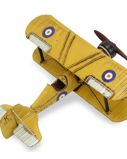 6" Yellow and Black Metal Hand Painted Model Airplane Tabletop Sculpture