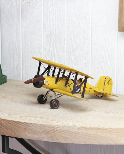 6" Yellow and Black Metal Hand Painted Model Airplane Tabletop Sculpture