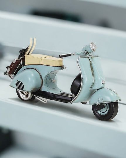 8" Blue and Black Metal Hand Painted Model Motorcycle Tabletop Sculpture