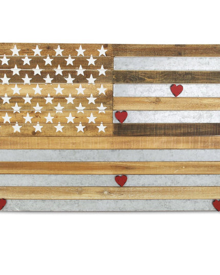 24" X 36" Brown and Gray Stars And Stripes Wood and Metal Hanging Dimensional Sculpture
