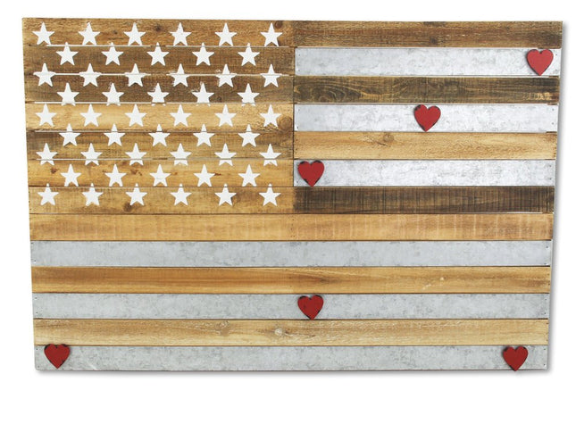 24" X 36" Brown and Gray Stars And Stripes Wood and Metal Hanging Dimensional Sculpture