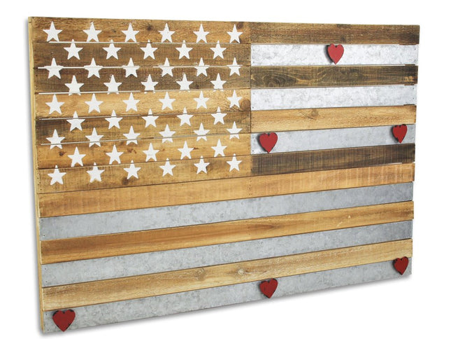 24" X 36" Brown and Gray Stars And Stripes Wood and Metal Hanging Dimensional Sculpture