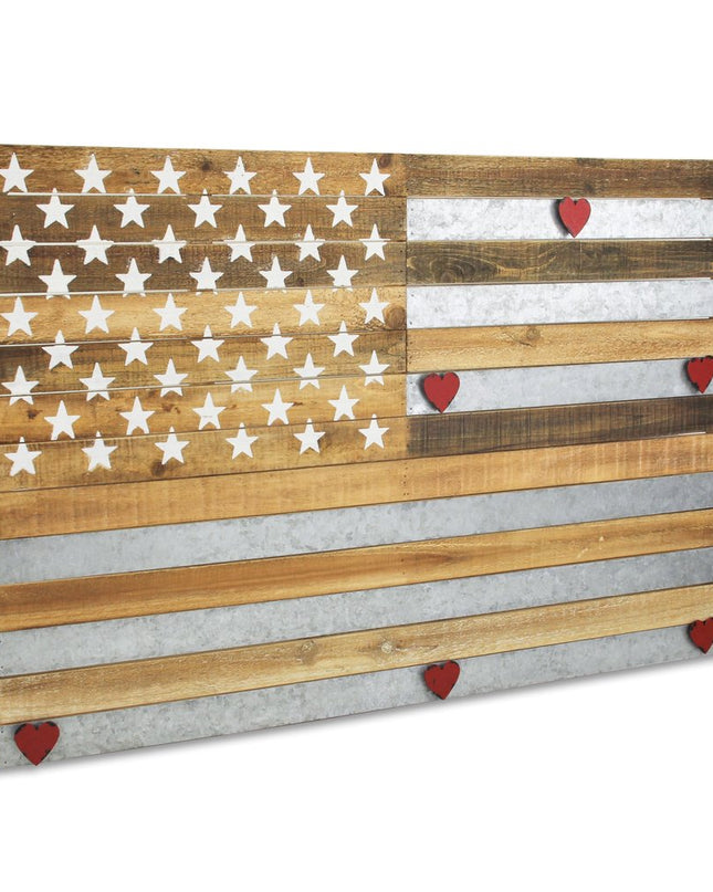 24" X 36" Brown and Gray Stars And Stripes Wood and Metal Hanging Dimensional Sculpture