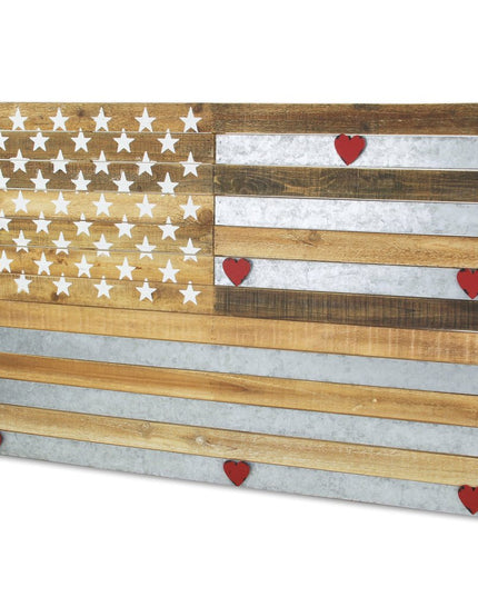 24" X 36" Brown and Gray Stars And Stripes Wood and Metal Hanging Dimensional Sculpture
