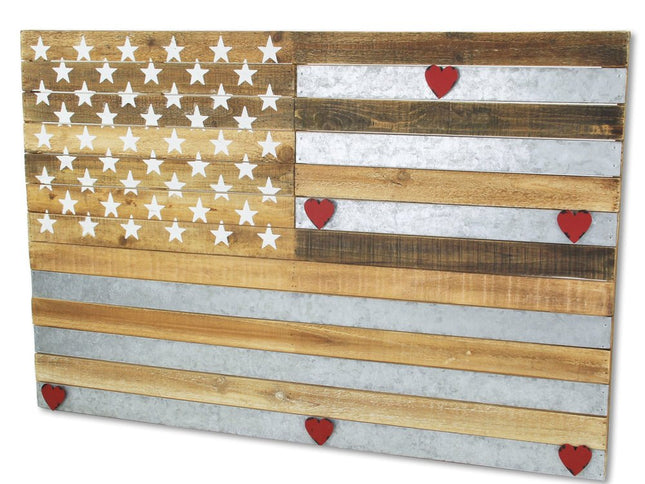 24" X 36" Brown and Gray Stars And Stripes Wood and Metal Hanging Dimensional Sculpture