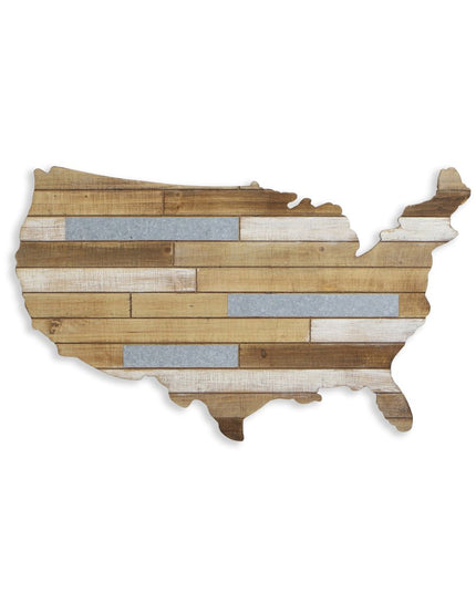 19" X 31" Brown and Gray USA Wood and Metal Hanging Dimensional Sculpture