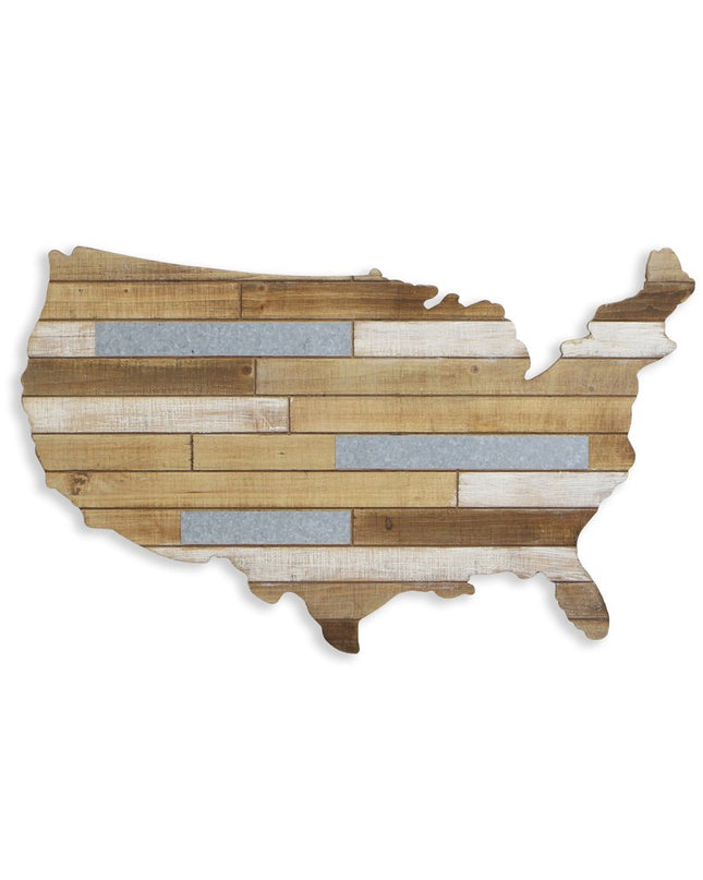 19" X 31" Brown and Gray USA Wood and Metal Hanging Dimensional Sculpture