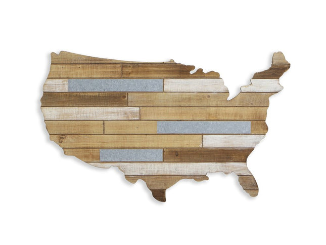 19" X 31" Brown and Gray USA Wood and Metal Hanging Dimensional Sculpture