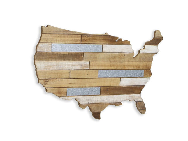 19" X 31" Brown and Gray USA Wood and Metal Hanging Dimensional Sculpture