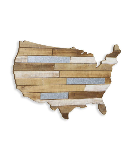 19" X 31" Brown and Gray USA Wood and Metal Hanging Dimensional Sculpture