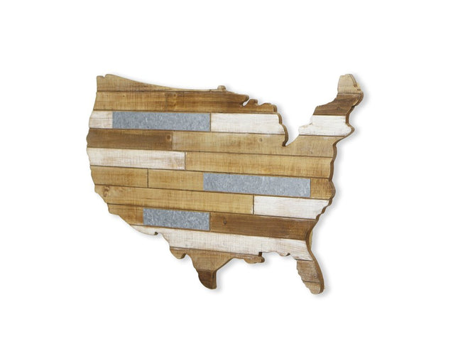 19" X 31" Brown and Gray USA Wood and Metal Hanging Dimensional Sculpture