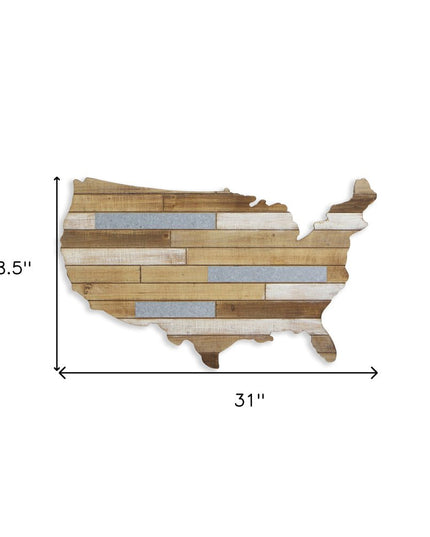 19" X 31" Brown and Gray USA Wood and Metal Hanging Dimensional Sculpture