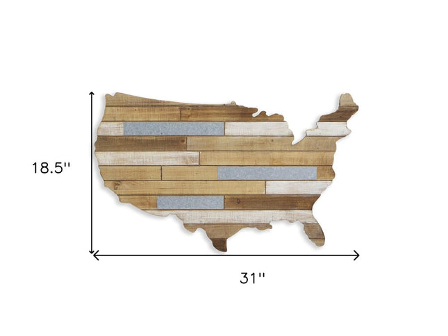 19" X 31" Brown and Gray USA Wood and Metal Hanging Dimensional Sculpture