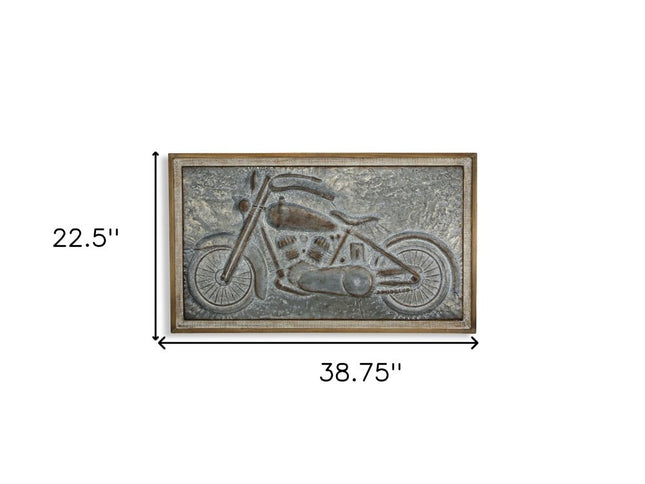 23" X 39" Gray and Brown Wood and Metal Wall Decor