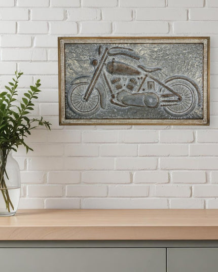 23" X 39" Gray and Brown Wood and Metal Wall Decor