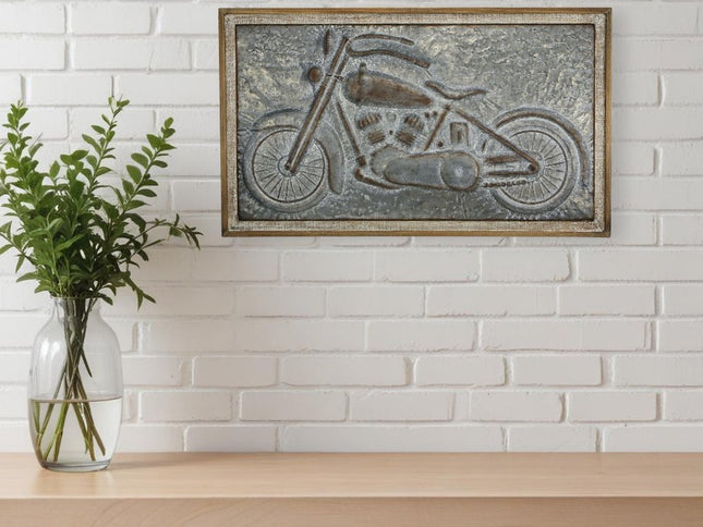 23" X 39" Gray and Brown Wood and Metal Wall Decor