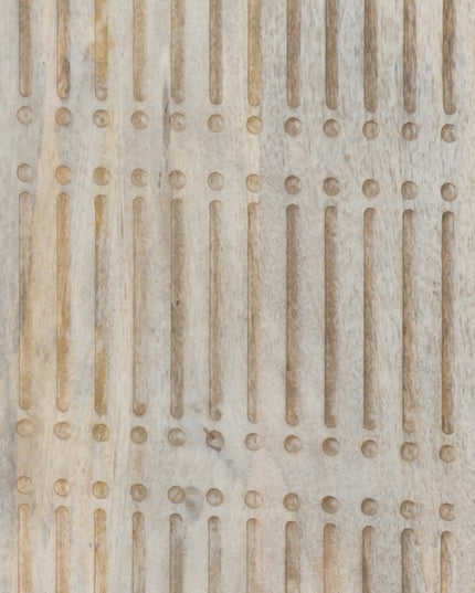 60" Ivory Carved Geometric Distressed Solid Wood Enclosed and Open Storage TV Stand