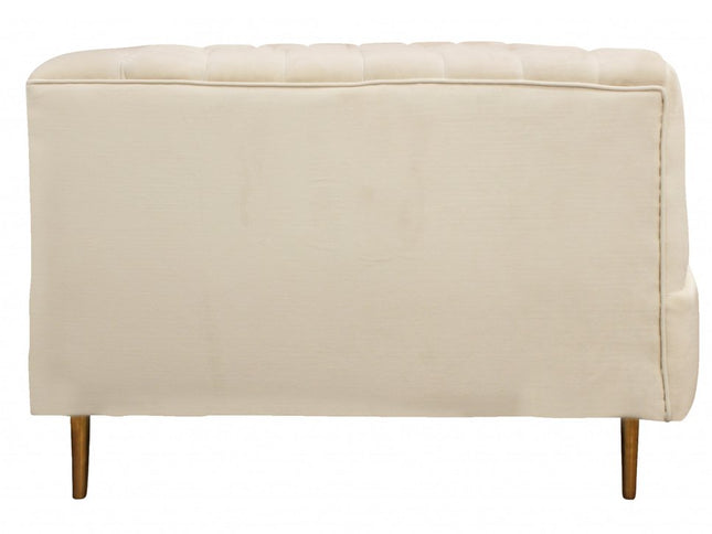 90" Ivory Velvet Sofa And Toss Pillows With Gold Legs