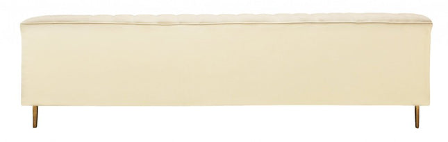 90" Ivory Velvet Sofa And Toss Pillows With Gold Legs