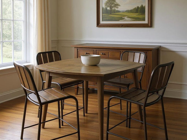 Five Piece Brown and Black Square Solid Wood Dining Set with Four Chairs