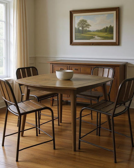 Five Piece Brown and Black Square Solid Wood Dining Set with Four Chairs