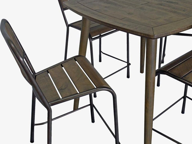 Five Piece Brown and Black Square Solid Wood Dining Set with Four Chairs