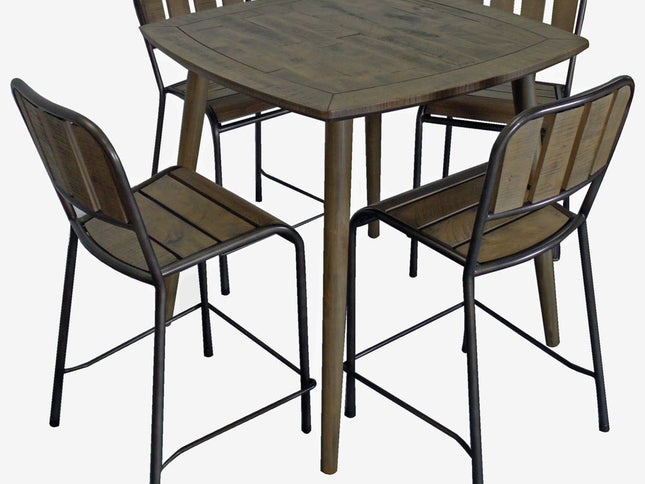 Five Piece Brown and Black Square Solid Wood Dining Set with Four Chairs