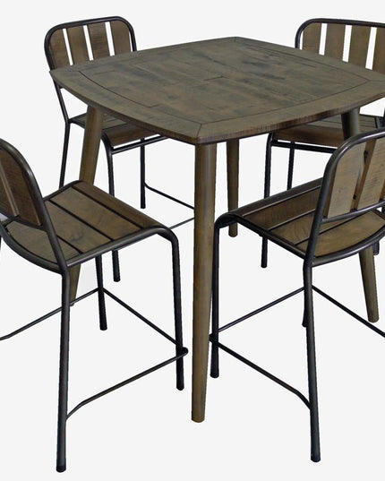 Five Piece Brown and Black Square Solid Wood Dining Set with Four Chairs