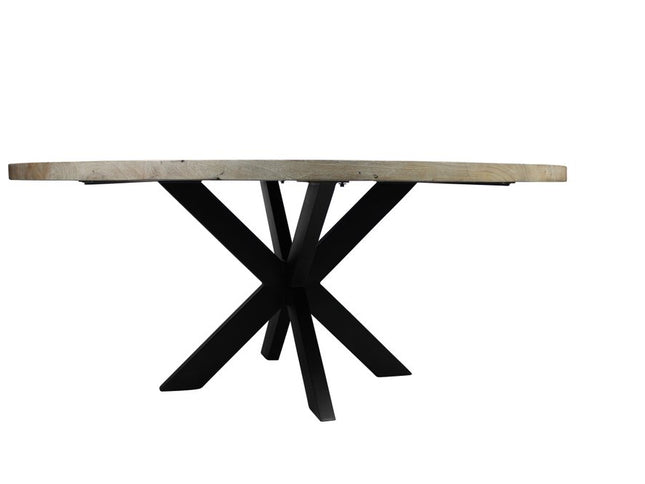 Seven Piece Gray and Black Round Solid Wood Dining Set with Six Chairs