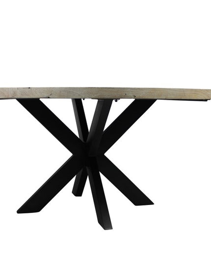 Seven Piece Gray and Black Round Solid Wood Dining Set with Six Chairs