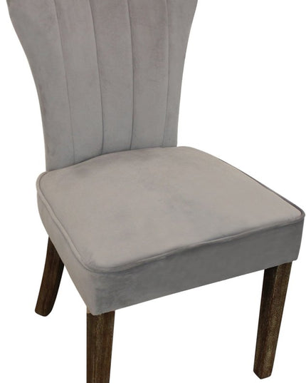 Seven Piece Gray and Black Round Solid Wood Dining Set with Six Chairs