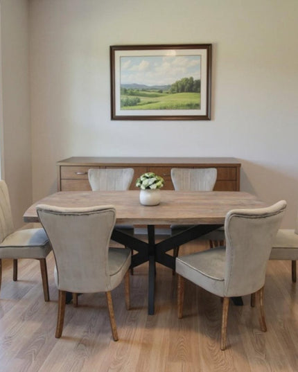 Seven Piece Gray and Black Solid Wood Dining Set with Six Chairs