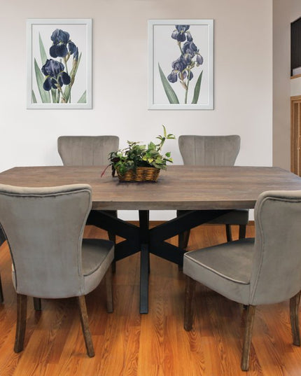 Seven Piece Gray and Black Solid Wood Dining Set with Six Chairs