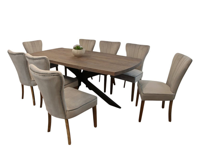 Nine Piece Gray and Black Solid Wood Dining Set with Eight Chairs