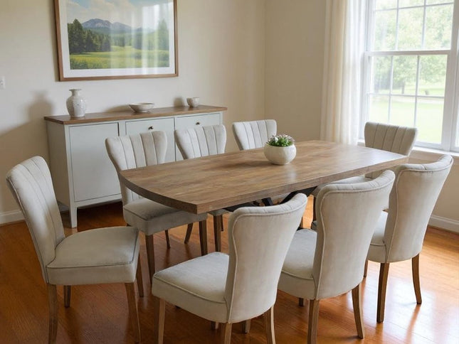 Nine Piece Gray and Black Solid Wood Dining Set with Eight Chairs