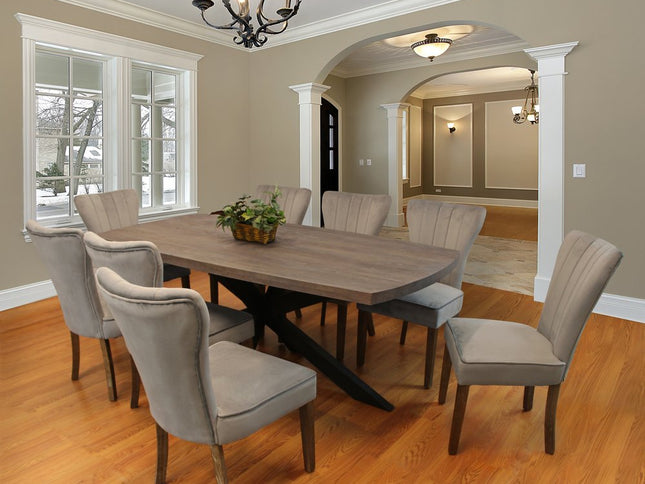 Nine Piece Gray and Black Solid Wood Dining Set with Eight Chairs