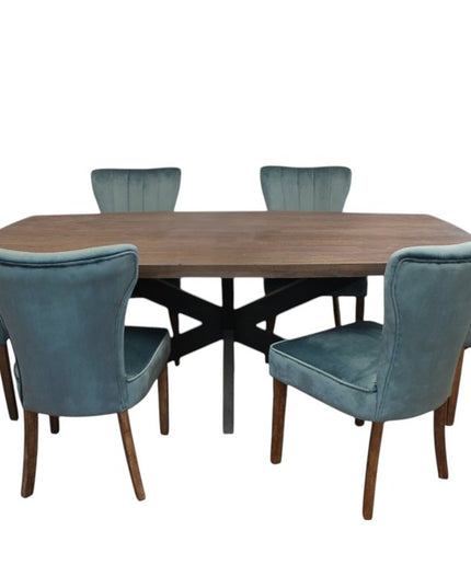 Seven Piece Gray and Black Solid Wood Dining Set with Six Chairs