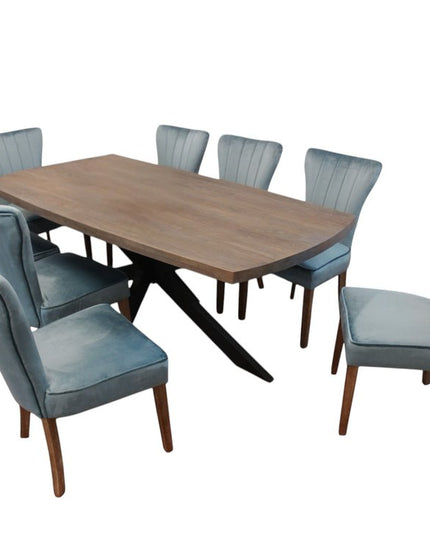 Nine Piece Gray and Black Solid Wood Dining Set with Eight Chairs