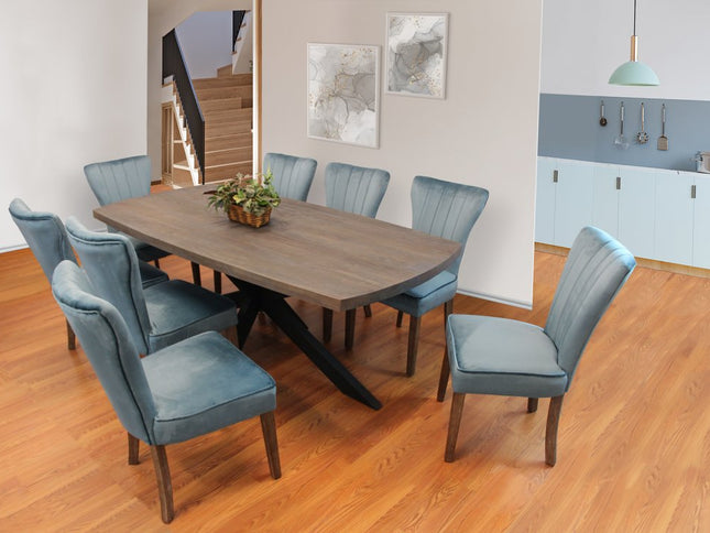 Nine Piece Gray and Black Solid Wood Dining Set with Eight Chairs