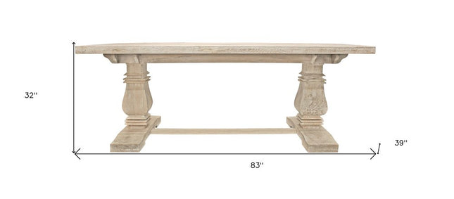 Seven Piece White Solid Wood Dining Set with Six Chairs